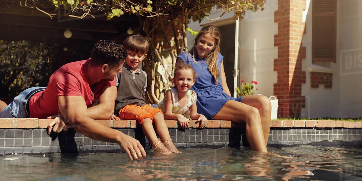 Family at a community pool