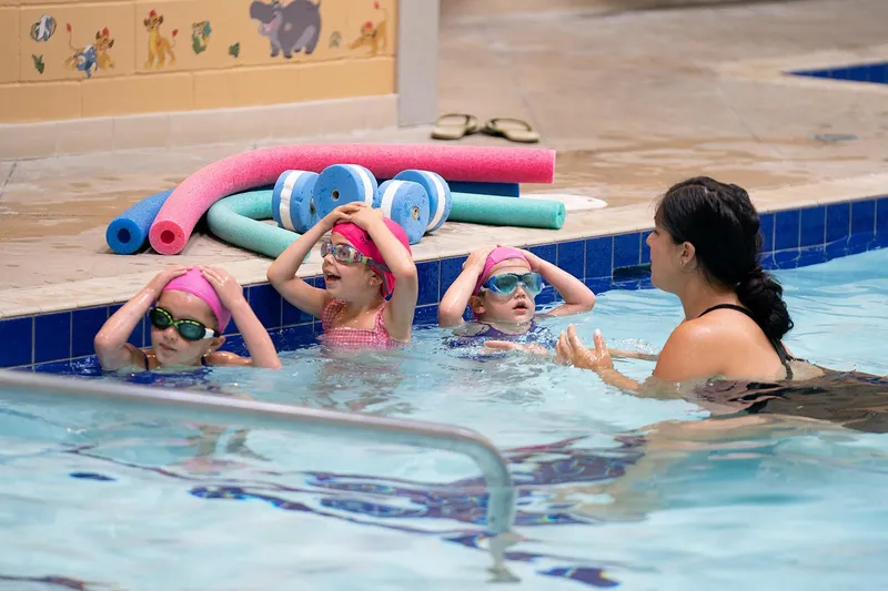 Children at a community swim lesson